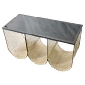 Wholesale - Black Table Mirror Finish Metal Rattan Inlay 17.8"Hx33.8"Lx15.3"W C/P 1, UPC: 635309857484